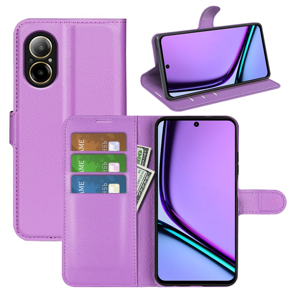 JIUNINE Case for Realme C67, Leather Wallet Case Flip Cover with [Card Slot] [Magnetic Closure] [TPU Inner Shell] for Realme C67, Purple