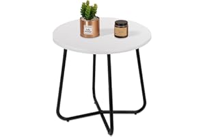 WDSHIYI Patio Small Side Table Waterproof Round Metal Steel Weather Resistant Portable Outdoor and Indoor End Table for Garden Balcony Yard, White