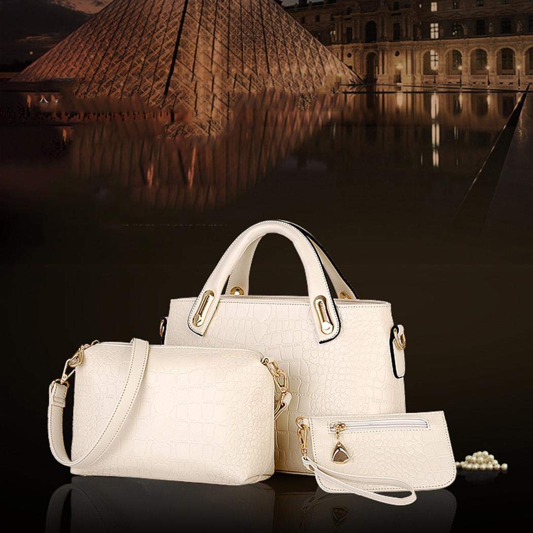 Kindsells 3 Pcs/Set Women Shoulder Tote Bags Vintage Crocodile Pattern Handbags Top Handle Satchel Purse Large Satchel