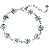 PEIMKO 925 Sterling Silver Oval Turquoise Exquisite Leaf Bracelet Boho Style Bracelet Jewelry Gifts for Women Mother