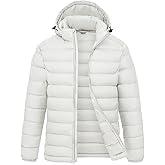 Rdruko Men's Puffer Jacket with Detachable Hood Lightweight Water Resistant Insulated Winter Puffy Coat