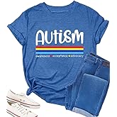 Autism Awareness Shirt Womens Autism Shirts Autistic Support Tshirt Acceptance Inspirational Mom Short Sleeve Tops
