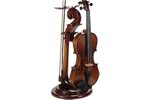 YWYLL Solid Wood Violin Stand with Bow Holder - No Assembly Needed, Heavy-Duty 4/4 Size Display, Handcrafted Cut-Out Design for Home/Studio/Stage