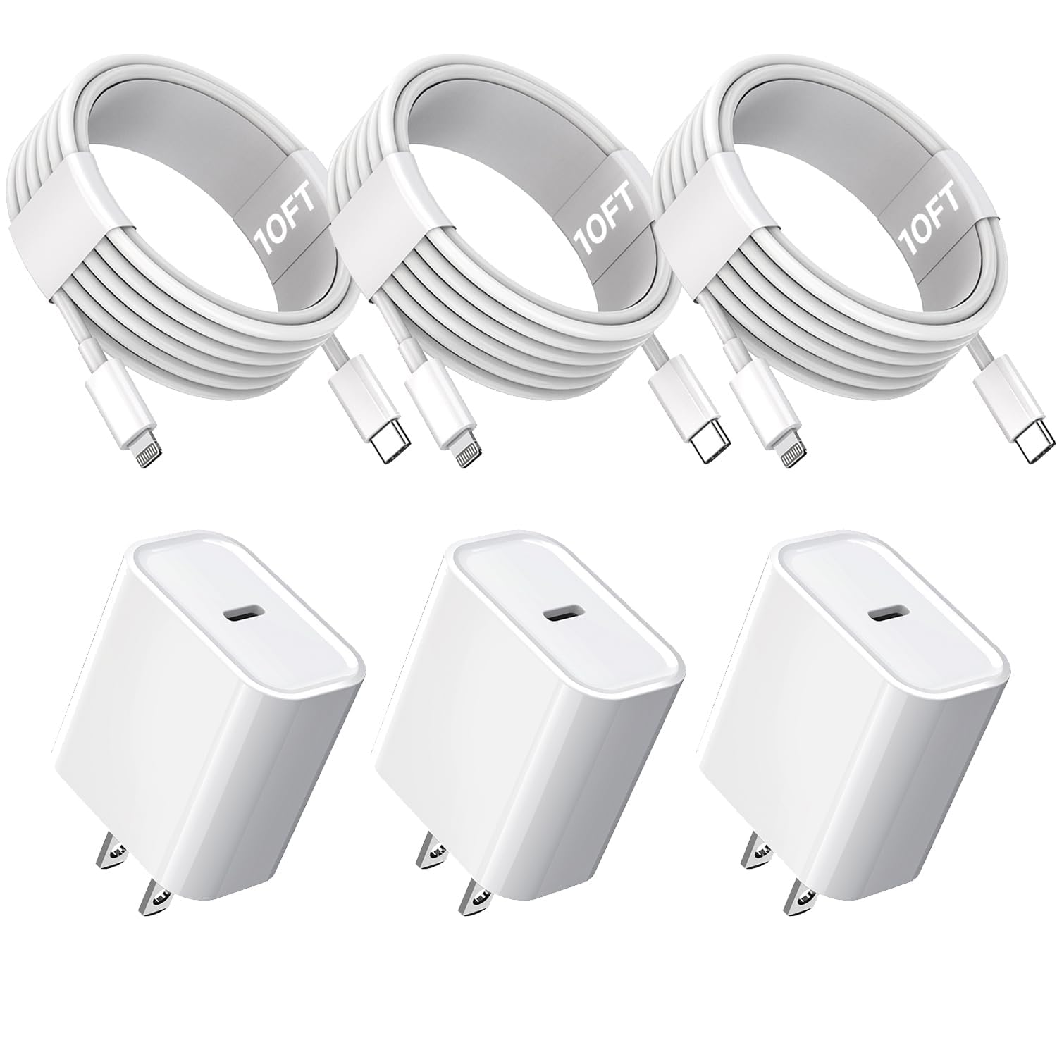 Photo 1 of 10FT iPhone Fast Charger,3Pack Extra Long[Apple MFi Certified]iPhone Charger Fast Charging Quick 10Foot USB C to Lightning Cable Cord Adapter Block for iPhone 14 Pro Max/14 Plus/13/12Mini/11/XS/X/iPad