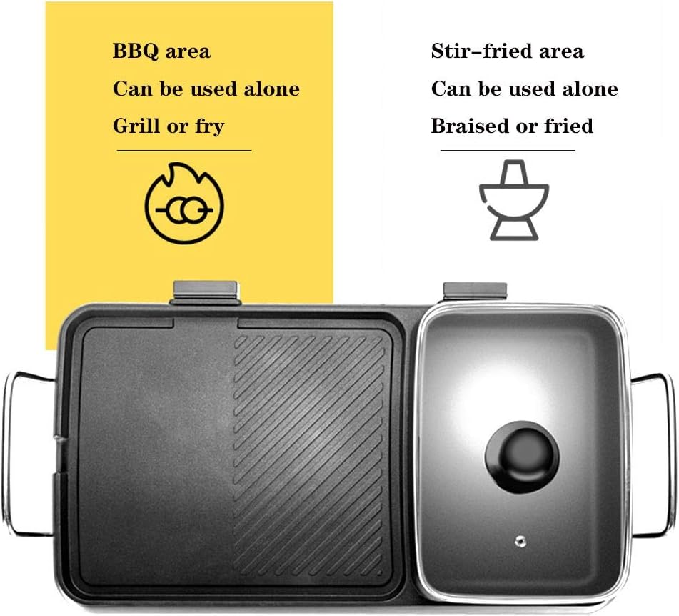 review Portable Electric Grill, Electric Barbecue Grill Indoor Hot Pot Chafing Dish, 2 in 1 Large Capacity Household Multifunctional Non-Stick Pan Electric Cooker
