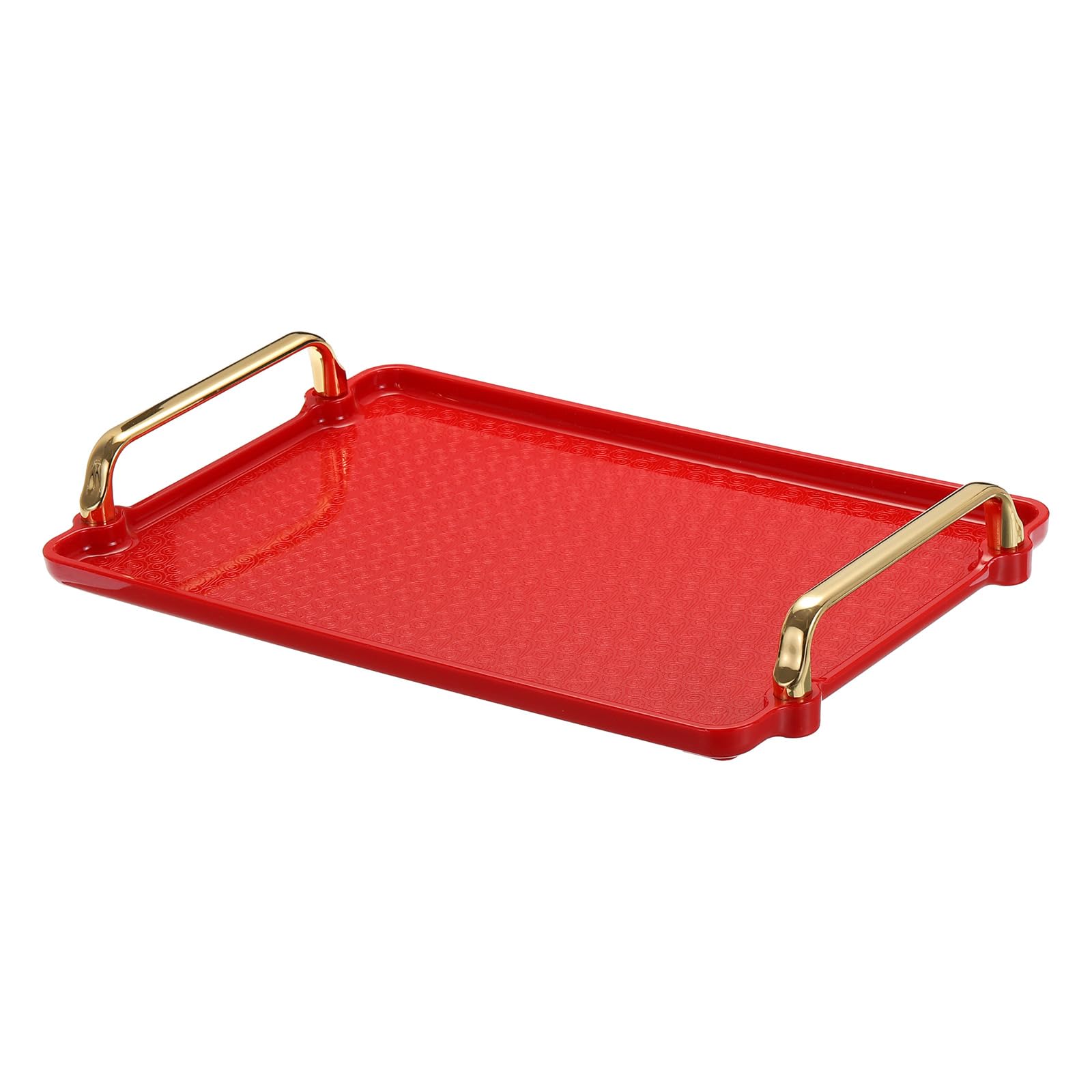 PATIKIL Plastic Serving Tray with Golden Handle, 12.2" x 7.9" Modern Rectangular Decorative Tray Reusable Jewelry Platter for Countertop Bathroom Kitchen, Red