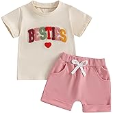 WZTYYDS Toddler Baby Girl Summer Clothes Letter Heart Embroidered Short Sleeve T-Shirt Tops Solid Shorts 2 Piece Outfit
