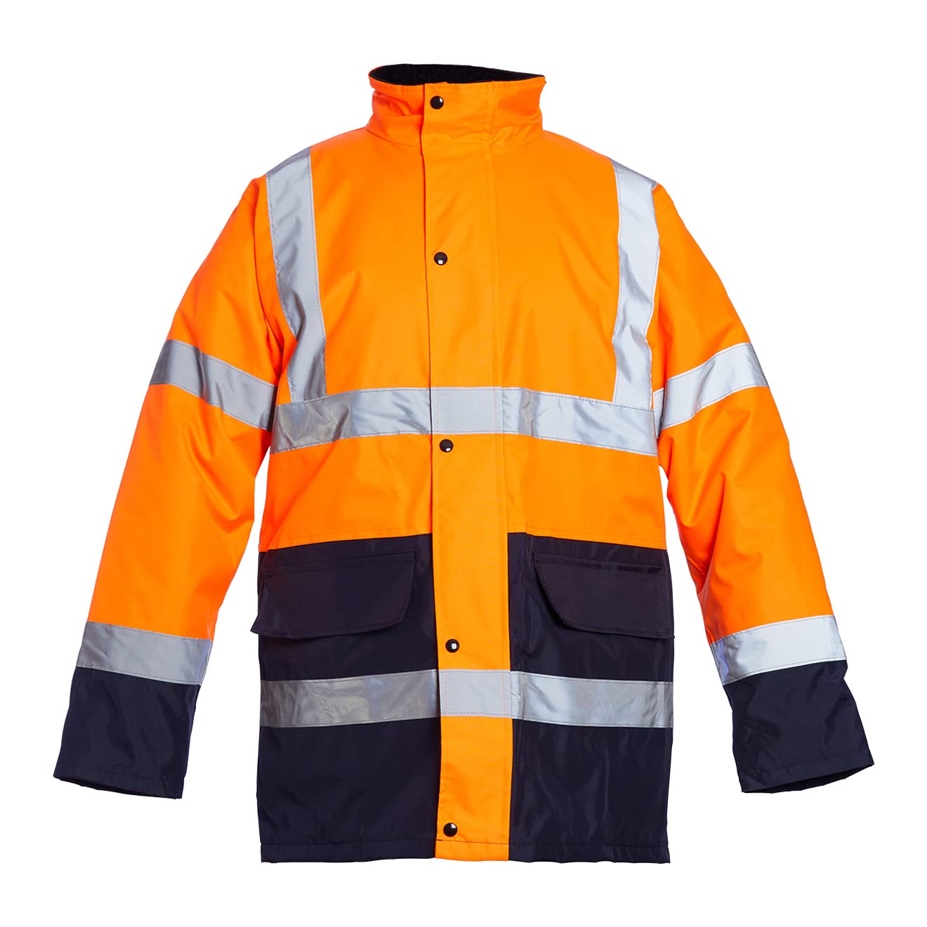 Blackrock Orange/Navy Hi Vis Waterproof Jacket, Mens Womens Reflective Work Jacket, High Visibility Safety Workwear, Comfort Fleece Lined Collar and Quilt Lined Coat, Fully EN Certified - Size Small