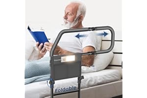 Gazoba Bed Rails for Elderly Adults Safety - with Motion Light & Storage Pouch, Foldable Bed Rail for Seniors, Surgery Patients & Handicap with Support Legs, Fit King Queen Full Twin Bed