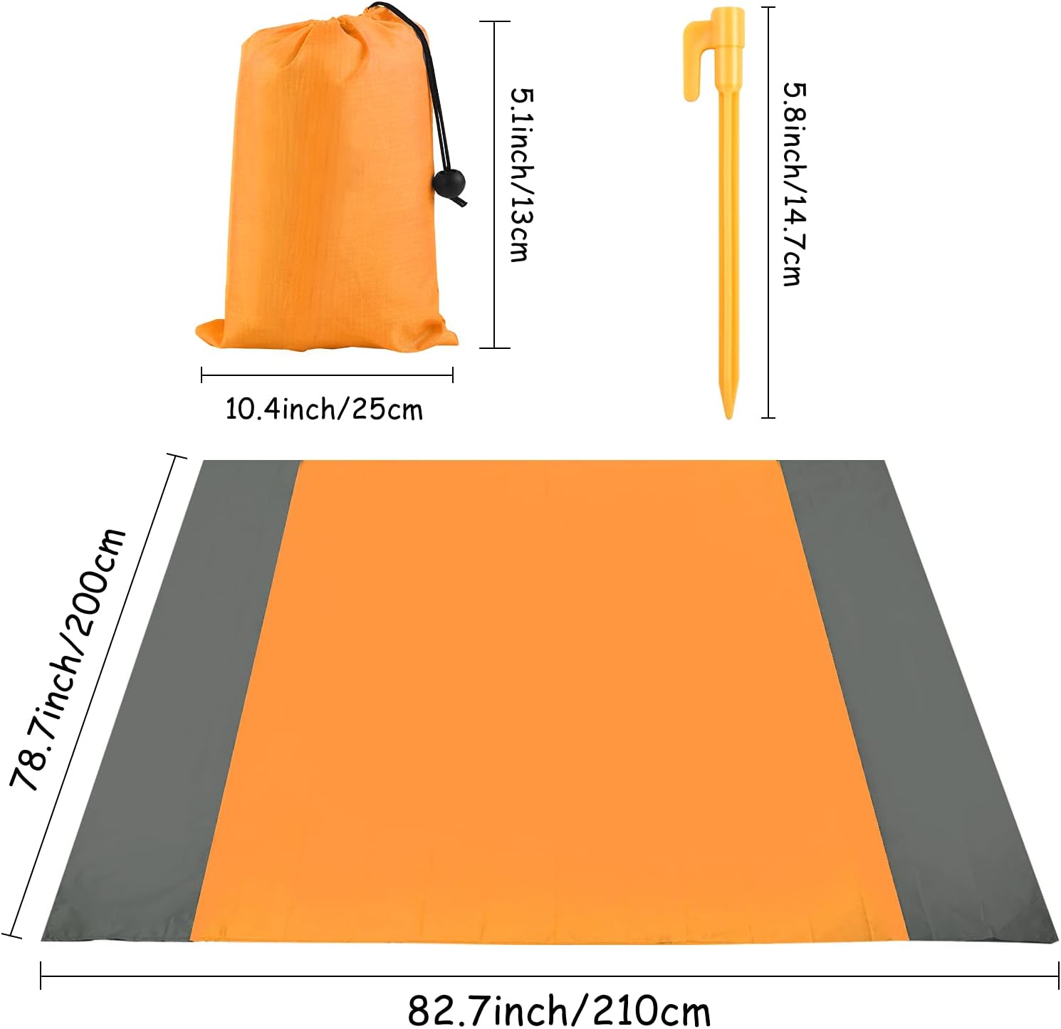 Ruisita Outdoor Beach Mat Waterproof Picnic Mat Sand-Proof Picnic Beach Blanket for Outdoor Camping Travel Hiking Picnic (210 x 200 cm, Orange & Gray) : Sports & Outdoors