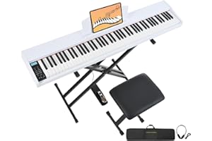 MSTNE Digital Piano 88 Key Weighted with Piano Bench, 88 Key Full Size Semi Weighted Keyboard Piano, Electronic Piano for Beginner,with Adjustable Stand,Carrying Case,Sustain Pedal,Headphone (White)