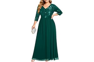 Talisea Womens Plus Size Formal Dresses - V Neck 3/4 Sleeve Sequin Prom Evening Gowns Long Maxi Dress