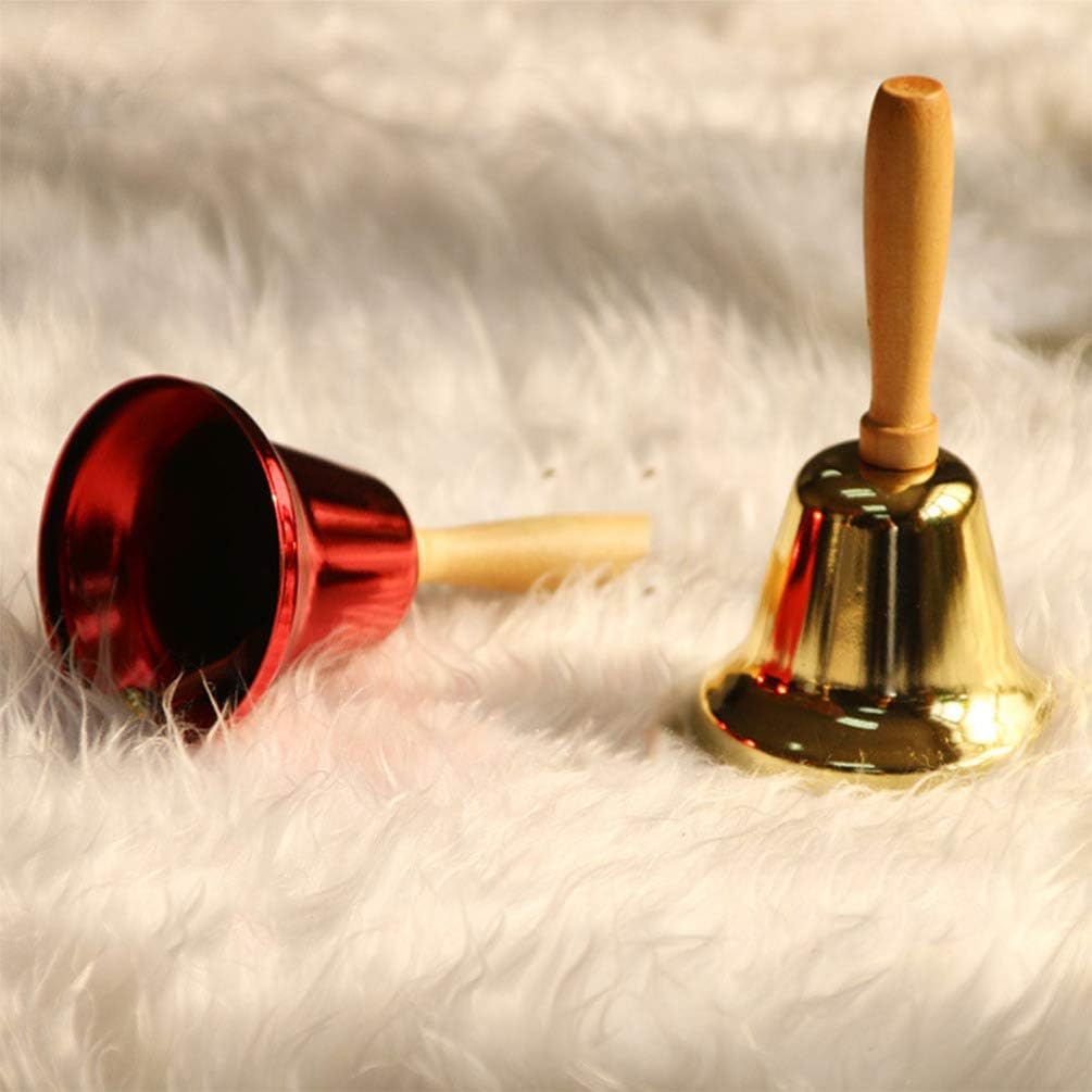 Amosfun 2pcs Christmas Metal Hand Bell With Wooden Handle Xmas Bell Ornament For Kids Christmas School Wedding Festival Supplies (Golden+Red) - Image 5