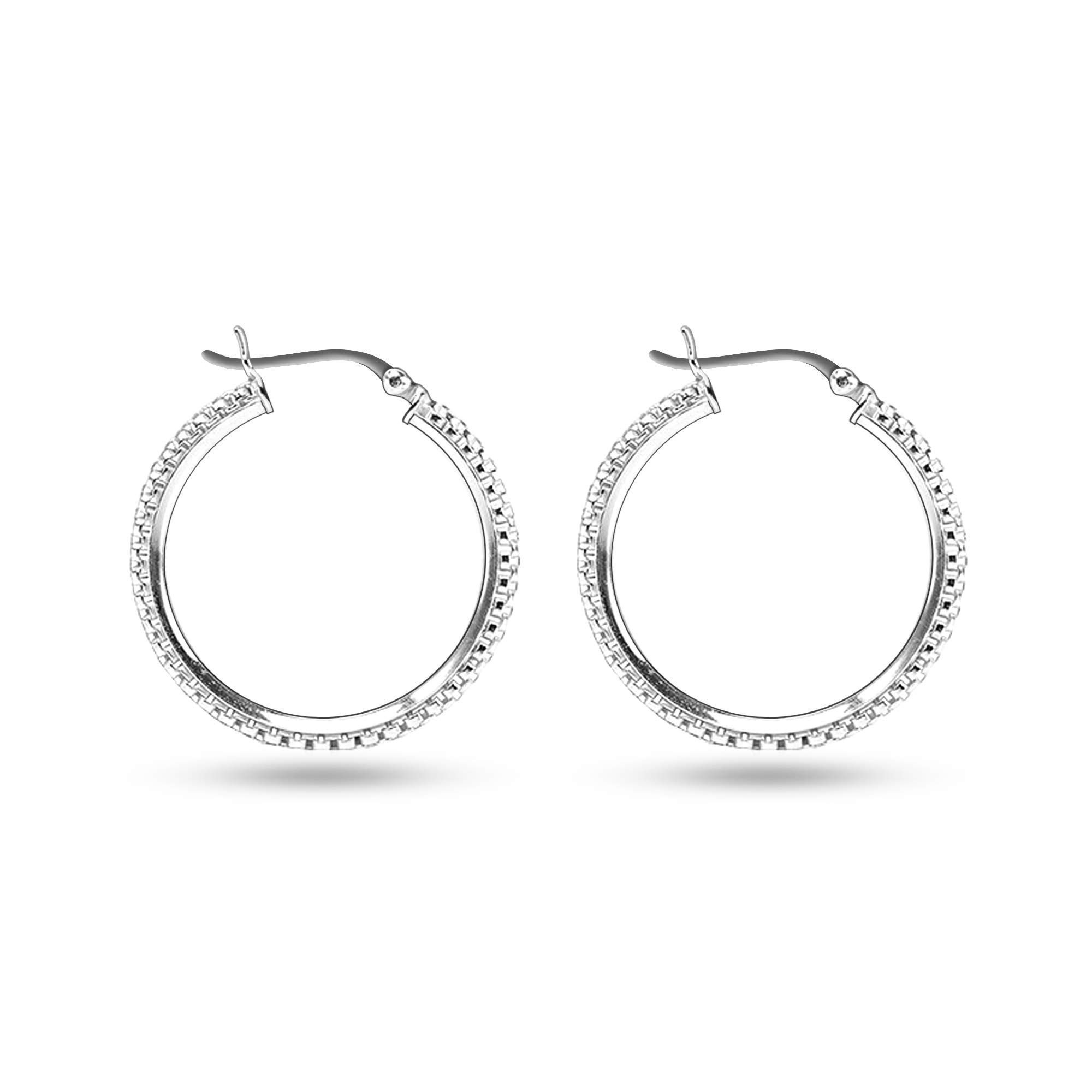 Charmsy 925 Sterling Silver Elegant Sterling Silver Jewellery 30 MM Round Mesh Click-Top Hoop Earrings for Women Teen | Lightweight Silver Earrings Jewellery Gift for Women