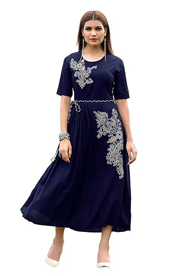 Navabi Export Womens Blue Color Rayon Fabrics A-Line Kurta (VF-KU-153)