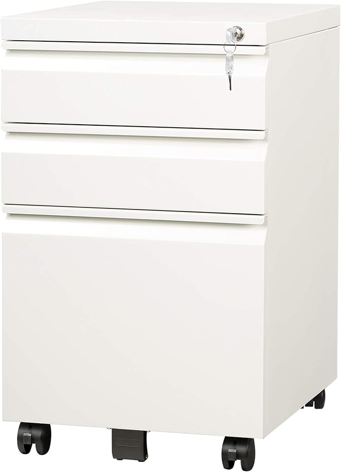 Amazon Com Devaise 3 Drawer Mobile File Cabinet With Lock Fully Assembled Except Casters Letter Legal Size White Furniture Decor