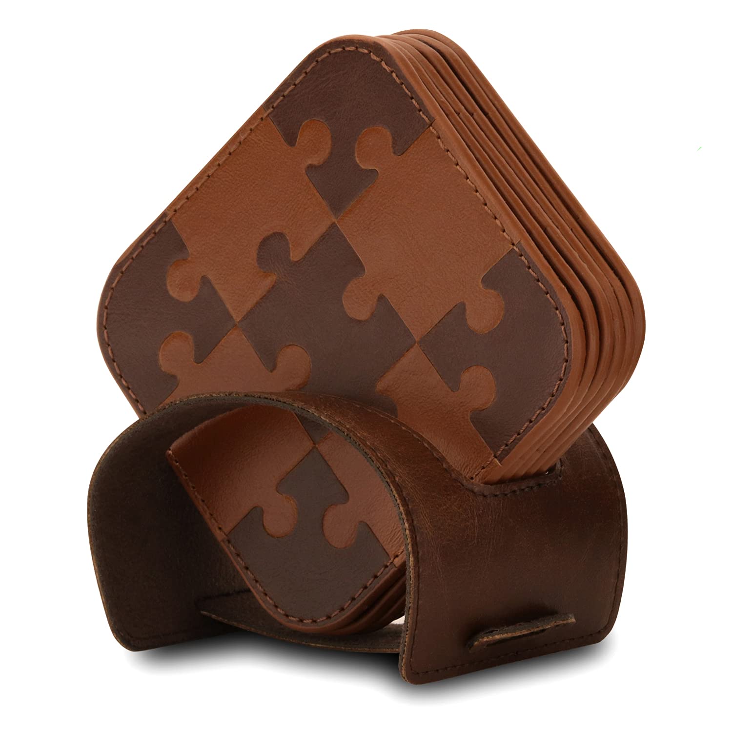 Londo Jigsaw Puzzle Leather Coasters (Set of 6) - Non-Slip Surface
