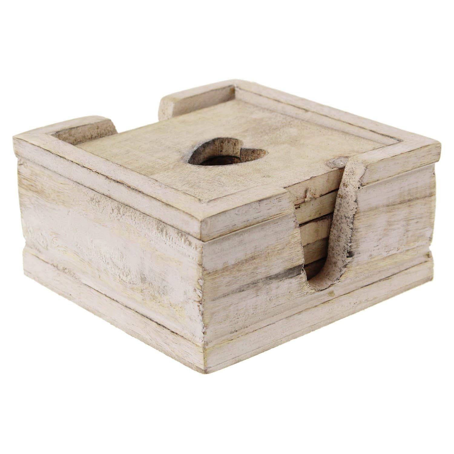 6 x Vintage Shabby Chic Wooden Heart Coasters Coffee Table Drinks Cup Desk Mat