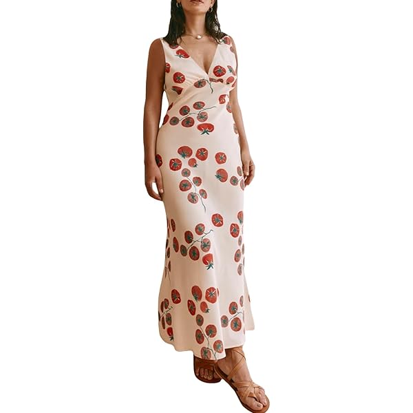 Women Y2k Vintage Printed Maxi Dress Spaghetti Strap Floral Midi