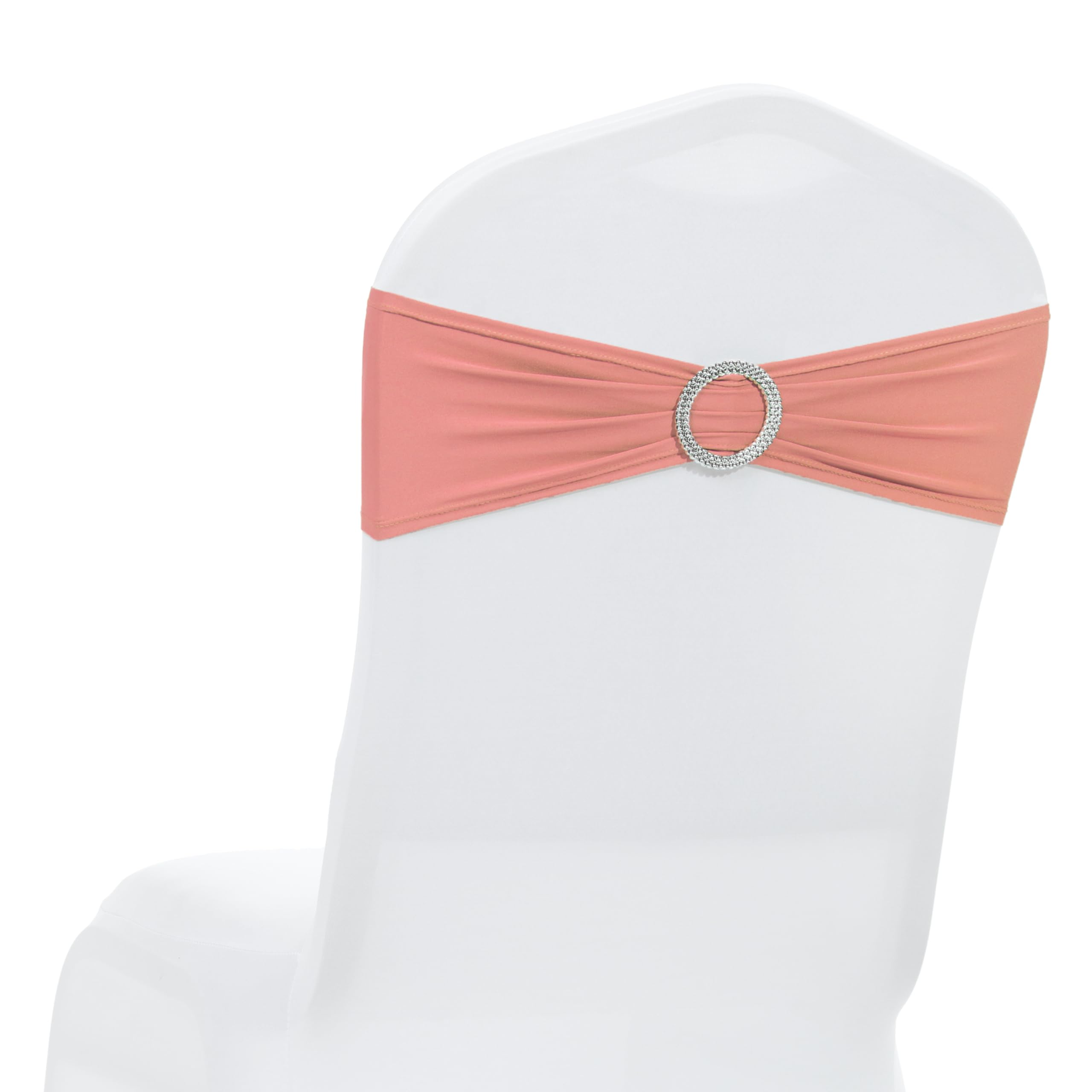 MDS Pack of 50 Spandex Chair Sashes Bow Premium Stretch Chair Cover Band with Buckle Slider Universal fits Elastic Dining Chair Ties for Wedding Party Banquet Events Decoration - Coral Peach Image