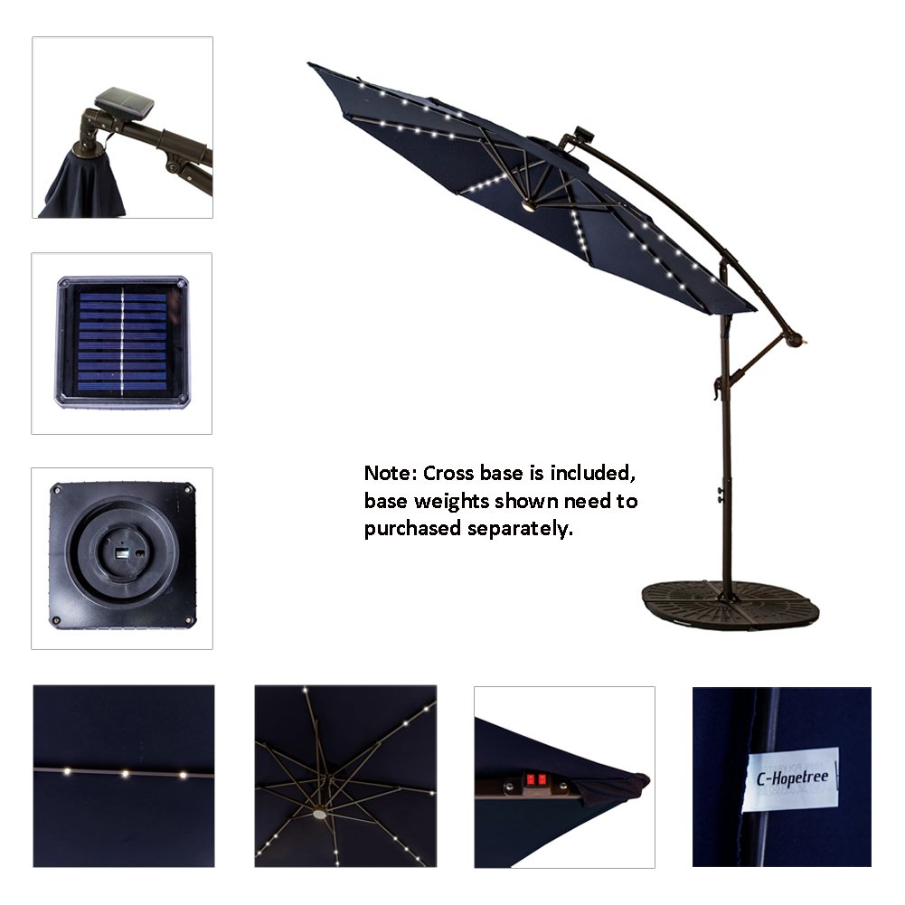 Patio Lawn Garden Umbrella Lights C Hopetree 10 Ft Offset Hanging Patio Umbrella Solar Led Lights Crank Winder Large Round Beige