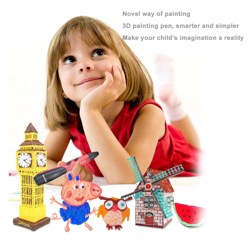 Gincleey 3D Pen，3D Printing Pen for Kids, 3D Drawing Pen with 18 Colors,6 Colors Glow,1.75mm PLA Filament Refills,Temperature Control,Non-Clogging and Easy to Use-White