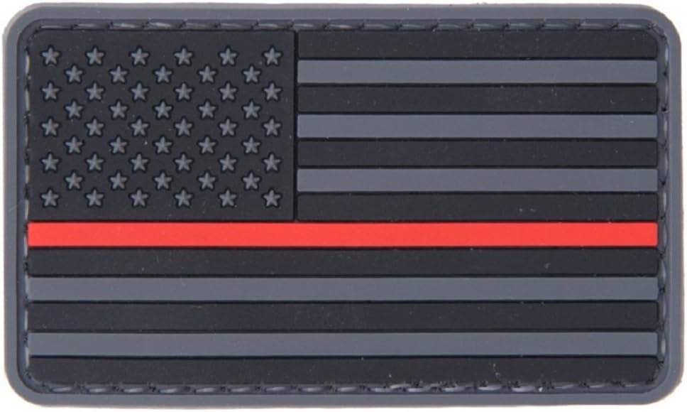 US Flag Thin Red Line Rubber Patch for Firefighters First Responders