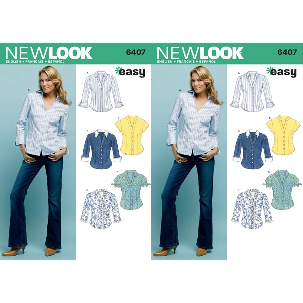 New Look Sewing Pattern 6407: Misses Tops, Size A, Cotton, White, A (10-12-14-16-18-20-22) (Pack of 2)