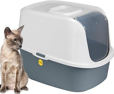 Cat Centre Dark Grey Hooded Litter Tray with Charcoal Filter Extra Deep