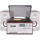 LoopTone Vinyl Record Player with Dual 15W External Speakers 9 in 1 3 Speed Bluetooth Vintage Turntable CD Cassette Player AM
