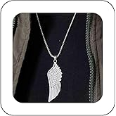 Andelaisi Punk Angel Wing Pendant Necklace Vintage Feather Wing Necklace Silver Textured Wing Choker Necklace Angel Wing Long Chain Necklace Jewelry for Women