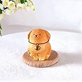 Xiyuelily Hand-Carved Wooden Golden Retriever Figurine – Cute Small Dog Statue with Wooden Base, Unique Collectible Pet Figure for Desk & Home Decor, Thoughtful Gift for Dog Lovers