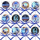 Sonic 2020 Movie Lollipops The Hedgehog Party Favors Supplies Decorations Video Game Suckers with Dark Blue Ribbon Bows Favors -12 pcs