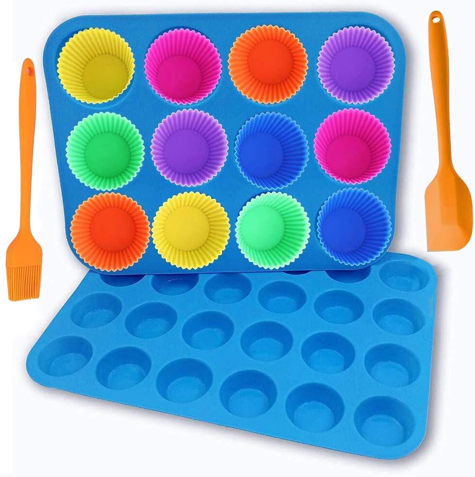 Silicone Muffin and Cupcake Pans Mini 24 Cups and Regular 12 Cups Muffin Tin