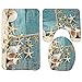 WONDERTIFY Bath Mat,Beach,Seashells Starfish Sand Holidays Summer Bathroom Carpet Rug,Non-Slip 3 Piece Bathroom Mat Set