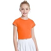 Auranso Girls Crop Tops Summer Short Sleeve Round Neck T Shirts Basic Tee for Kids