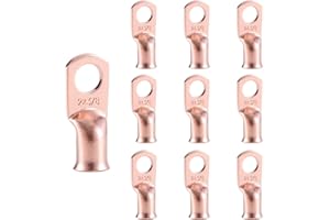 RIOCAN 10pcs 2 AWG-3/8”(M10) Ring Terminals 2 Gauge Copper Wire Lugs Battery Cable Ends Heavy Duty Battery Cable Terminal Connectors