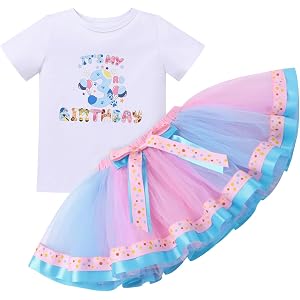 IBTOM CASTLE Toddler 3rd Birthday Girls Outfit T-Shirt Tutu Skirt Sets | Three Year Old Birthday T-Shirt Tutu Dress Set with