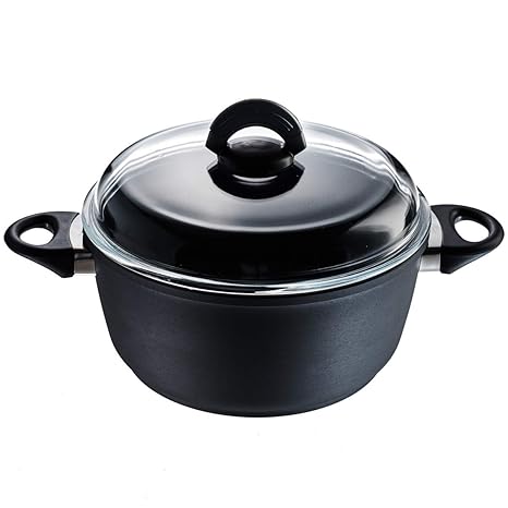 Steinbach Topf Briamont | Ø 16 cm | 1,6 Liter | Aluguss | Induktion | Extra hoher Glasdeckel mit Silikonknauf | wärmeisoliere