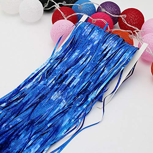 pozzolanas 4 Pack Foil Fringe Curtain Metallic Tinsel Shimmer Party Photo Backdrop Curtains for Birthday, Engagement, Baby Shower, Weddings Party and Celebrations Backdrop Decorations(Blue)