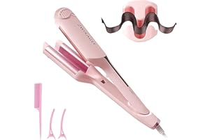 Curling Iron Crimper Hair Tool - ZWIKAGEF Hair Crimper Curling Wand, Curling Iron with Ceramic 3 Barrel for Short Hair Women, Dual Voltage, Anti-Scald, 1.25 Inch