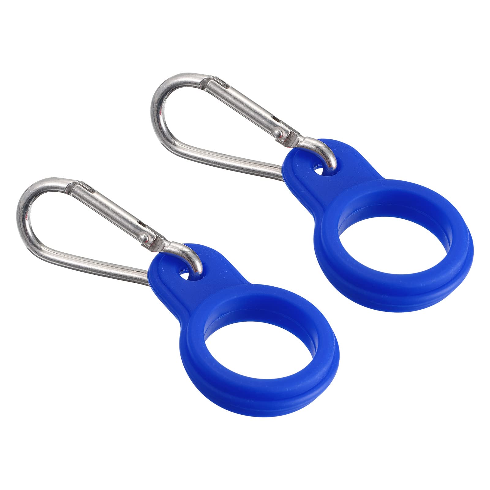 PATIKIL Silicone Water Bottle Clip with Buckle, 2 Pack Drink Holder Hook Keychain Clip Ring for Outdoor Activities Daily Use, Dark Blue Silver