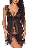 ADOREJOY Plus Size Lingrie for Women Sleepwear Lace Babydoll Strap Chemise S-5XL