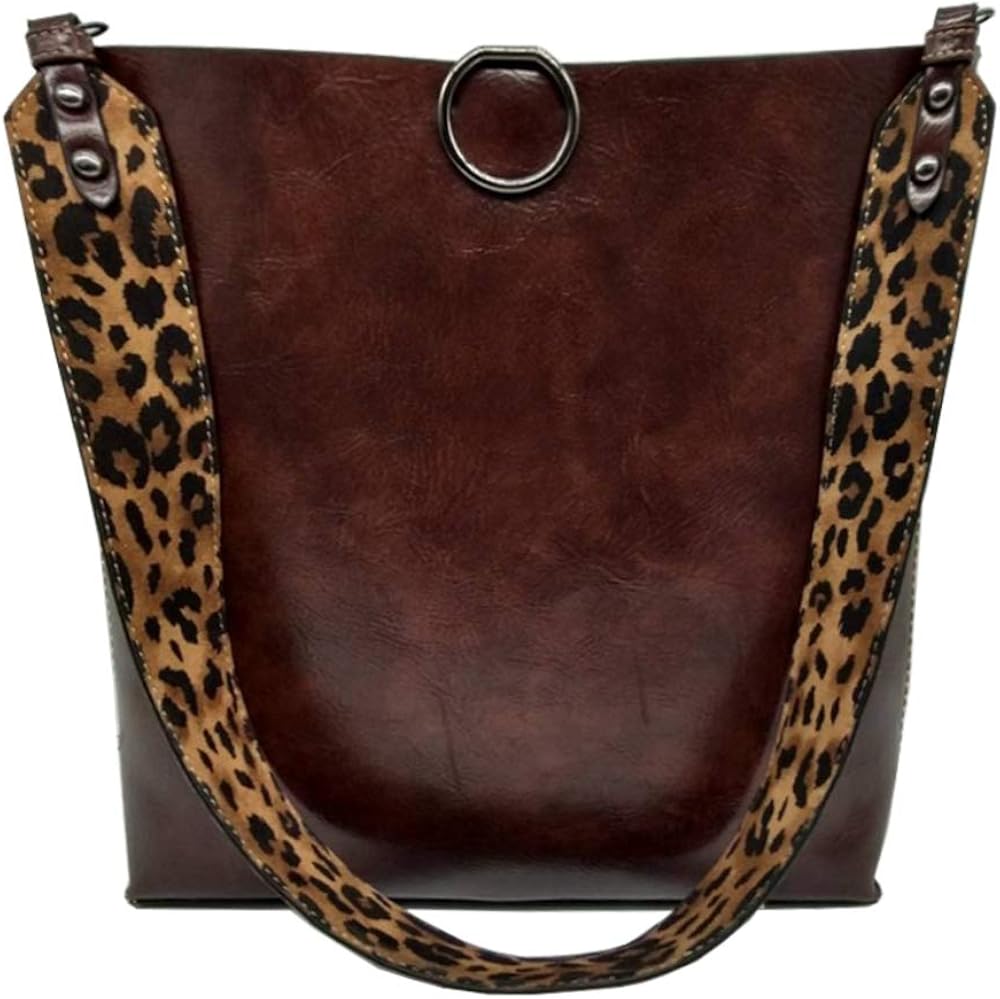 Segater® Women Leopard Print Bag Reversible Leather Tote Bag Oversized Top Handle Large Shoulder Handbag Purse 2 Pcs Coffee - Image 4
