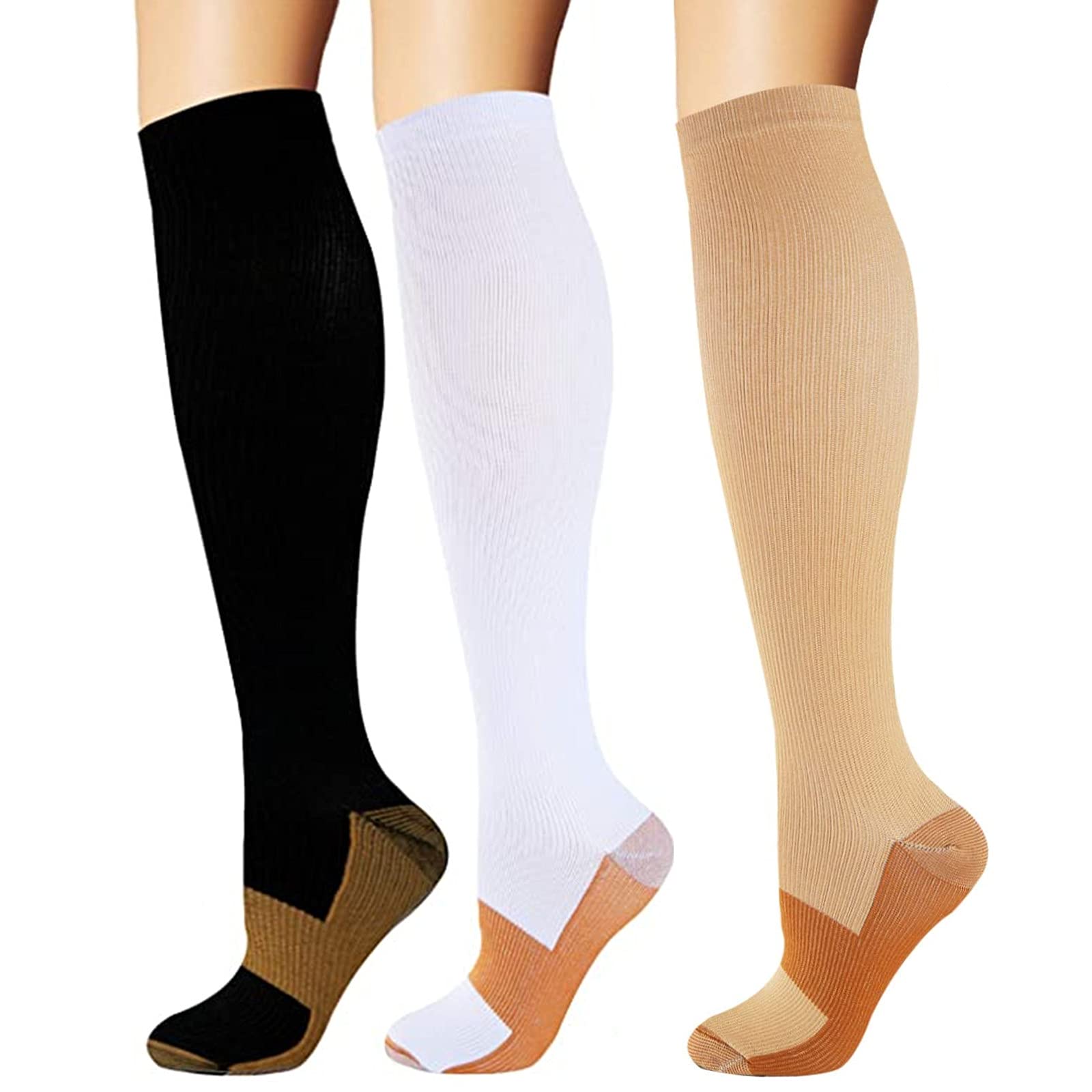 Women’s Compression Socks, Opaque 15-20mmHg Hosiery, Flight Stockings – Smooth-Knit Professional Support for Business & Travel 3 Pairs