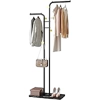 HOMEFORT Double-pole Coat Rack, Freestanding Metal Coat Racks, Clothes Hat Stand with 5 Hooks for Closet, Bedroom, Entryway, 