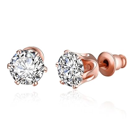 Amazon Com Acxico Jewelry Round Diamond Stud Earrings In Rose