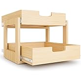 Pull Out Cabinet Organizer, 14''W×21''D×16''H Soft Close Slide Out Wooden Pull out Drawers, Double Tier Slide out Wood Cabinet Organizer, for Base Cabinet Organization in Kitchen, Pantry, Bathroom