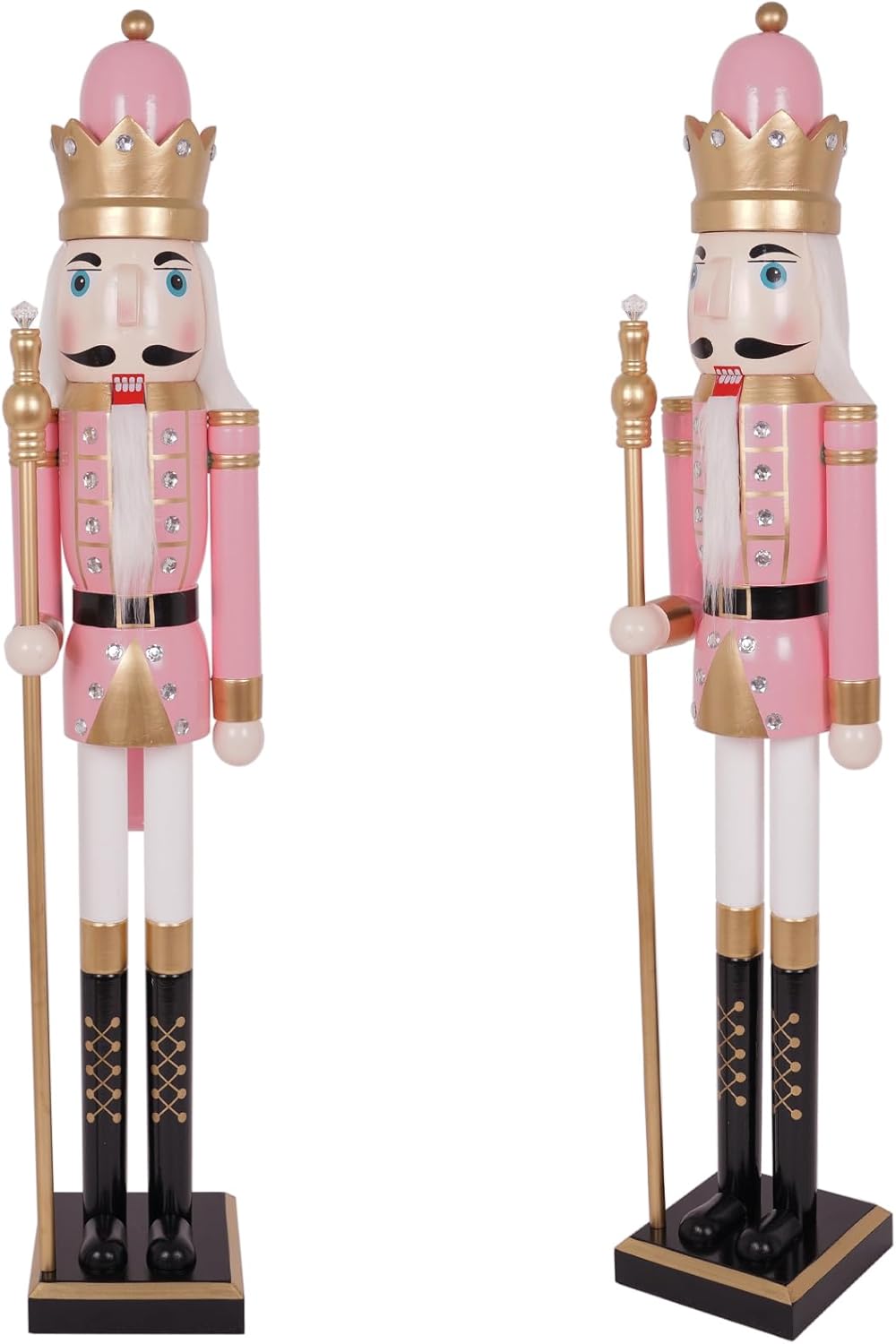 Nutcrackers - SUNSHINE DECOR 4ft Nutcracker Christmas Decor Large Pink Wooden King Nutcracker Figure Ornaments for Outdoor Decorations (1PCS)