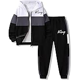 Klyatpxoen Boys Clothes 2 Piece Color Block Zip Hooded Sweatshirt & Pant Kids Fall Outfits Size 6-12 Years